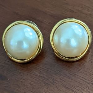 Large Pearl & Gold Trim Earrings